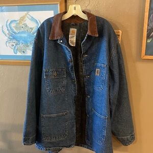 Carhartt Men's Denim full swing Jacket with plaid wool lining .
